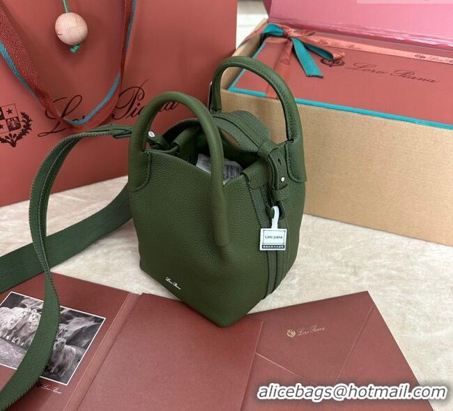 Buy Fashionable Loro Piana Small Bale Bucket Bag in Grained Calfskin Leather 0925 Lichen Green 2025