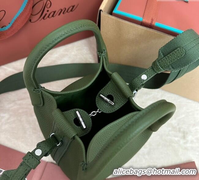 Buy Fashionable Loro Piana Small Bale Bucket Bag in Grained Calfskin Leather 0925 Lichen Green 2025