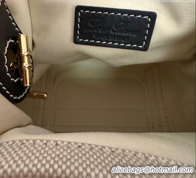 Grade Quality Loro Piana Small Bale Bucket Bag in Canvas Calfskin Leather 0925 White/Blue 2025