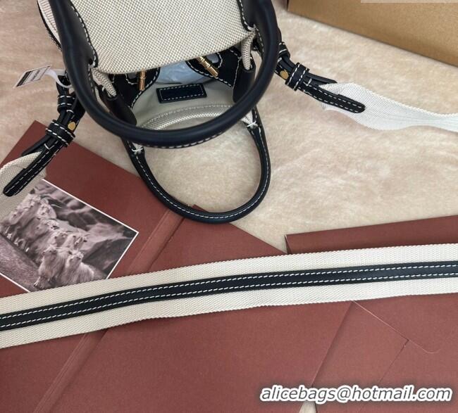 Grade Quality Loro Piana Small Bale Bucket Bag in Canvas Calfskin Leather 0925 White/Blue 2025