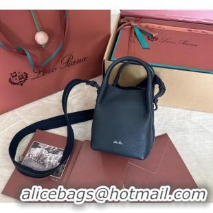 Best Price Loro Piana Small Bale Bucket Bag in Grained Calfskin Leather 0925 Dark Royal Blue 2025