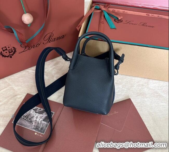 Best Price Loro Piana Small Bale Bucket Bag in Grained Calfskin Leather 0925 Dark Royal Blue 2025