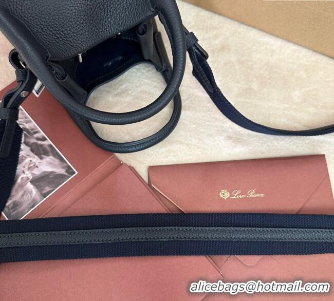 Best Price Loro Piana Small Bale Bucket Bag in Grained Calfskin Leather 0925 Dark Royal Blue 2025