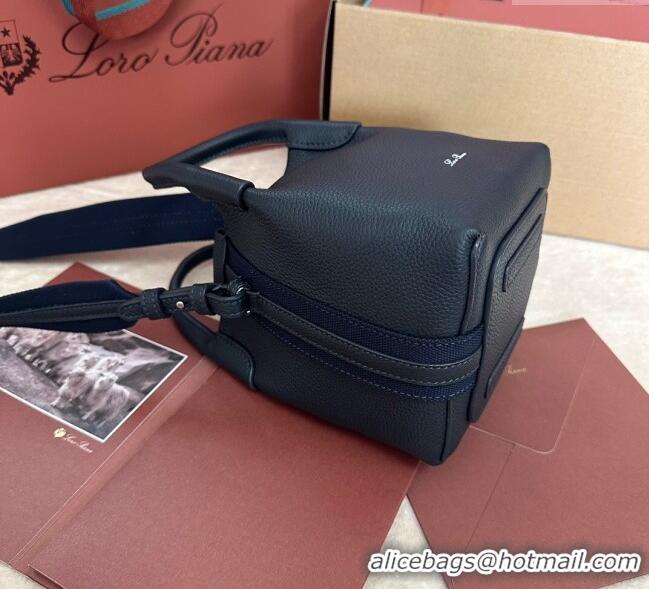 Best Price Loro Piana Small Bale Bucket Bag in Grained Calfskin Leather 0925 Dark Royal Blue 2025