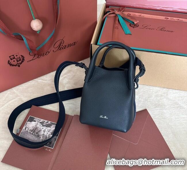 Best Price Loro Piana Small Bale Bucket Bag in Grained Calfskin Leather 0925 Dark Royal Blue 2025