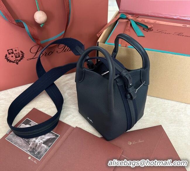 Best Price Loro Piana Small Bale Bucket Bag in Grained Calfskin Leather 0925 Dark Royal Blue 2025