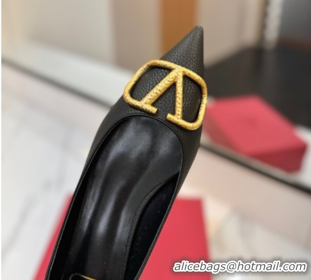 Good Product Valentino VLogo Signature Flat Shoes in Grained Calfskin Black VA082103