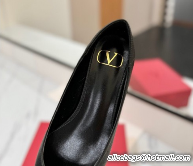 Good Product Valentino VLogo Signature Flat Shoes in Grained Calfskin Black VA082103