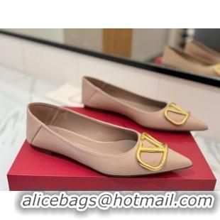 Good Looking Valentino VLogo Signature Flat Shoes in Grained Calfskin Dusty Nude 2025 VA082103