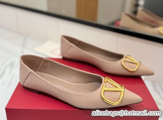 Good Looking Valentino VLogo Signature Flat Shoes in Grained Calfskin Dusty Nude 2025 VA082103