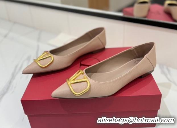Good Looking Valentino VLogo Signature Flat Shoes in Grained Calfskin Dusty Nude 2025 VA082103