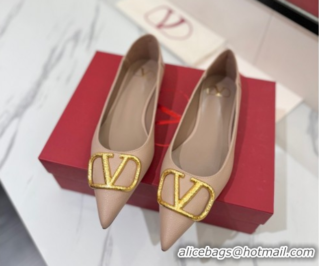 Good Looking Valentino VLogo Signature Flat Shoes in Grained Calfskin Dusty Nude 2025 VA082103
