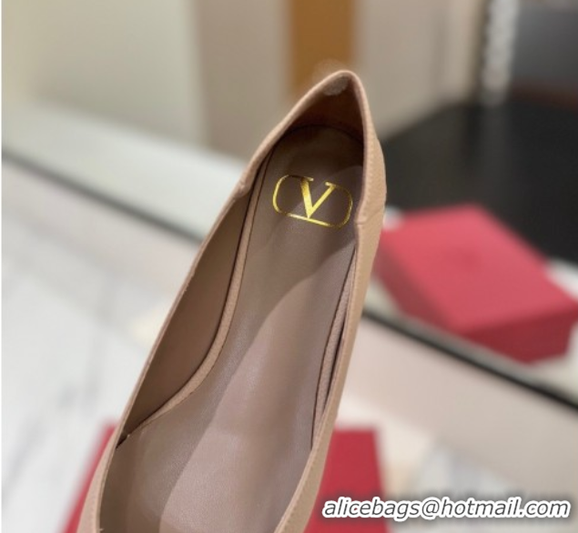 Good Looking Valentino VLogo Signature Flat Shoes in Grained Calfskin Dusty Nude 2025 VA082103