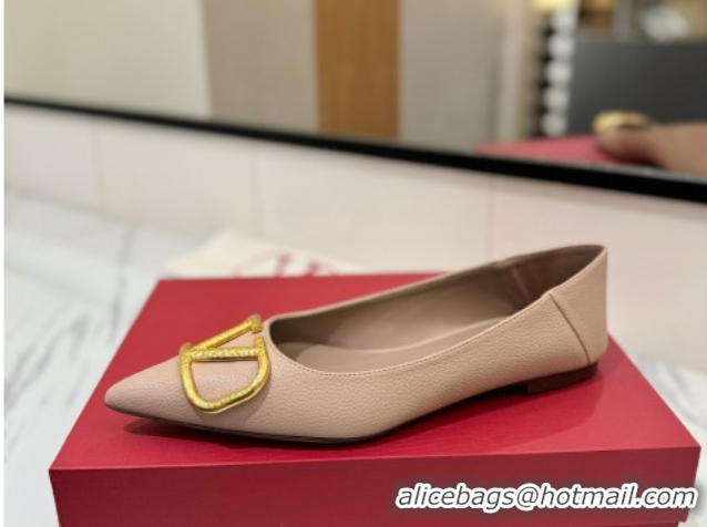 Good Looking Valentino VLogo Signature Flat Shoes in Grained Calfskin Dusty Nude 2025 VA082103