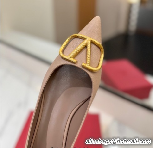 Good Looking Valentino VLogo Signature Flat Shoes in Grained Calfskin Dusty Nude 2025 VA082103