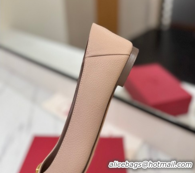 Good Looking Valentino VLogo Signature Flat Shoes in Grained Calfskin Dusty Nude 2025 VA082103
