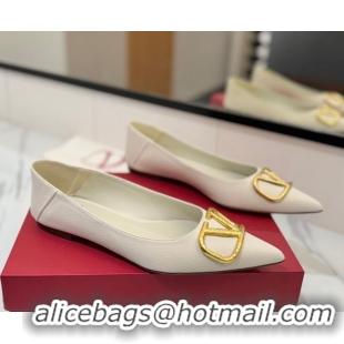 Best Product Valentino VLogo Signature Flat Shoes in Grained Calfskin White 2025 VA082103