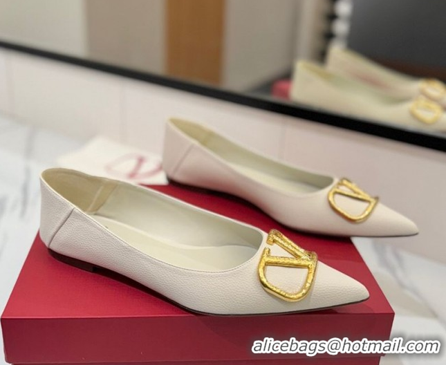 Best Product Valentino VLogo Signature Flat Shoes in Grained Calfskin White 2025 VA082103