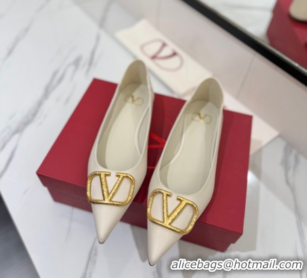 Best Product Valentino VLogo Signature Flat Shoes in Grained Calfskin White 2025 VA082103