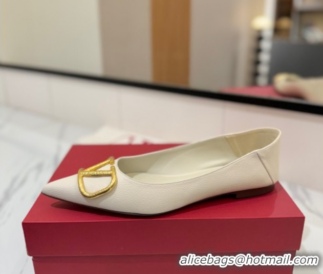 Best Product Valentino VLogo Signature Flat Shoes in Grained Calfskin White 2025 VA082103