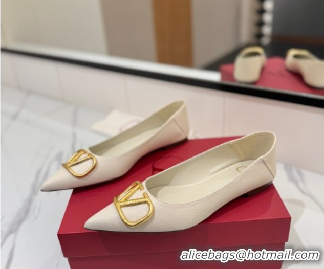 Best Product Valentino VLogo Signature Flat Shoes in Grained Calfskin White 2025 VA082103