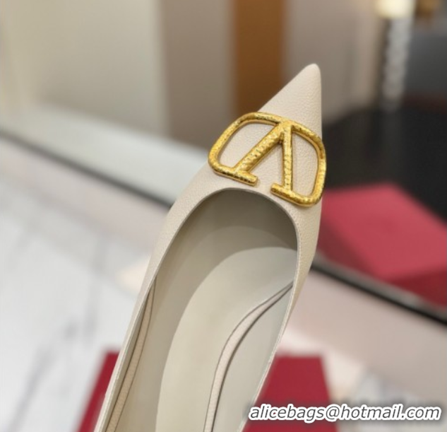 Best Product Valentino VLogo Signature Flat Shoes in Grained Calfskin White 2025 VA082103