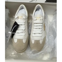 Luxury Cheap Prada Downtown Bold Nappa Leather and Suede Sneakers White 2025 1E928N