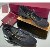 Buy New Cheap Gucci Allover GG Strass Mesh Mary Janes Pumps 2.5cm Black 836809