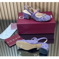 Buy Luxury Gucci Horsebit Mary Janes Slingback Pumps 5.5cm in Strass Denim Purple 2025 801893