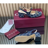 Unique Style Gucci Horsebit Mary Janes Slingback Pumps 5.5cm in Strass Denim Blue 2025 801893