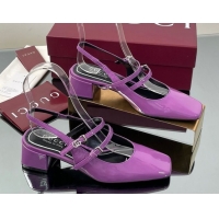 Popular Style Gucci Patent Leather Slingback Pump 5.5cm with Strass GG Buckle Strap Purple 0828009