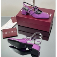 Popular Style Gucci Patent Leather Slingback Pump 5.5cm with Strass GG Buckle Strap Purple 0828009