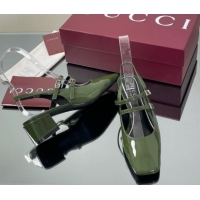 Low Price Gucci Patent Leather Slingback Pump 5.5cm with Strass GG Buckle Strap Green 0828010