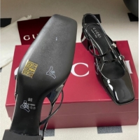 Best Grade Gucci Patent Leather Slingback Pump 5.5cm with Strass GG Buckle Strap Black 0828011