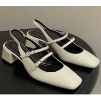 Best Grade Gucci Patent Leather Slingback Pump 5.5cm with Strass GG Buckle Strap White 0828012