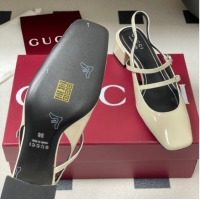 Best Grade Gucci Patent Leather Slingback Pump 5.5cm with Strass GG Buckle Strap White 0828012