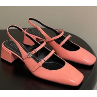 Pretty Style Gucci Patent Leather Slingback Pump 5.5cm with Strass GG Buckle Strap Peachy Pink 0828015