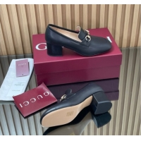 Best Price Gucci Loafer Pumps 5.5cm with Horsebit in Calf Leather Black 832443