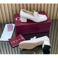 Shop Cheap Gucci Loafer Pumps 5.5cm with Horsebit in Calf Leather White 832443