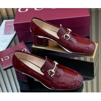 Classic Hot Gucci Loafer Pumps 5.5cm with Horsebit in Patent Leather Ancora Red 2025 832443