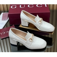 Purchase Gucci Loafer Pumps 5.5cm with Horsebit in Patent Leather White 2025 832443