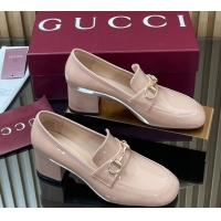 Good Quality Gucci Loafer Pumps 5.5cm with Horsebit in Patent Leather Light Pink 2025 832443