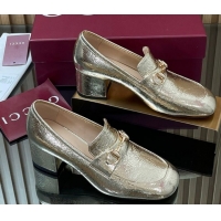 Grade Quality Gucci Loafer Pumps 5.5cm with Horsebit in Metallic Leather Gold 832443