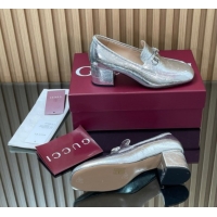 Low Price Gucci Loafer Pumps 5.5cm with Horsebit in Metallic Leather Silver 2025 832443