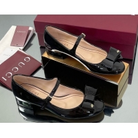 Luxurious Gucci Bow Mary Jane Ballet Flats in Patent Leather Black 835748