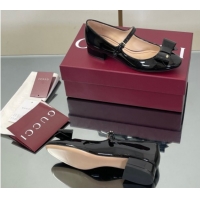 Luxurious Gucci Bow Mary Jane Ballet Flats in Patent Leather Black 835748