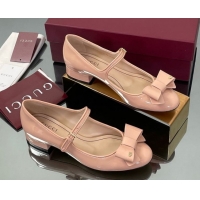 Charming Gucci Bow Mary Jane Ballet Flats in Patent Leather Light Pink 2025 835748