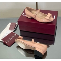 Charming Gucci Bow Mary Jane Ballet Flats in Patent Leather Light Pink 2025 835748