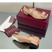 Unique Style Gucci Bow Mary Jane Ballet Flats in Patent Leather Nude 2025 835748