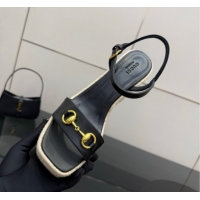 Good Looking Gucci Espadrille Wedge Sandals 10cm in Leather with Horsebit Black GG082802